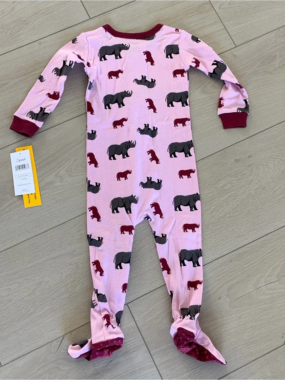 Leveret Baby Girl Pink Rhino Footed/zipper Pajamas Snug Sleepware NWT 12-18M